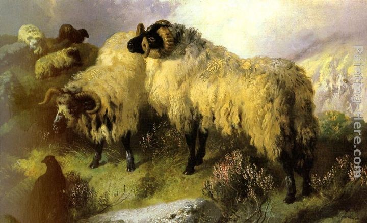 George W. Horlor Highland Scene with Sheep and Grouse